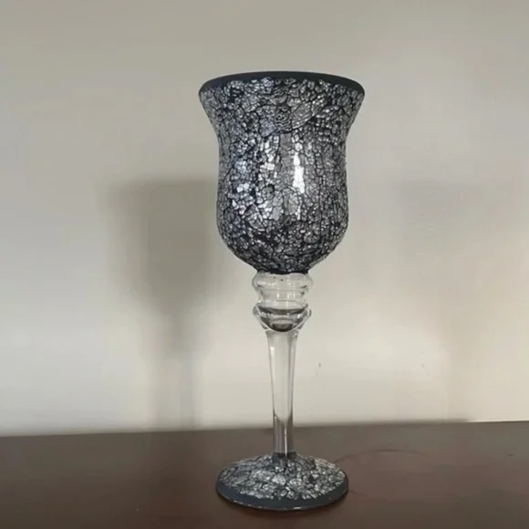Tempered Glass Goblet Stemware Chrome/Silver 11.75 in - Picture 1 of 5